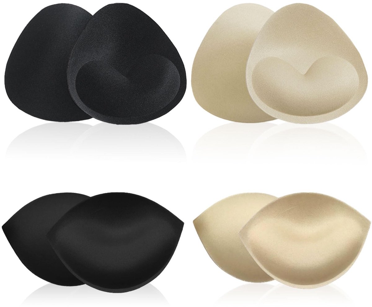 Dailygoods- BH-Pads 4 Paar - Verwijderbare Push-Up Vulling - Zwart/Beige - Ademend Polyester - Maat 11 x 9 x 2,2 cm - Herbruikbaar - Borstversterker