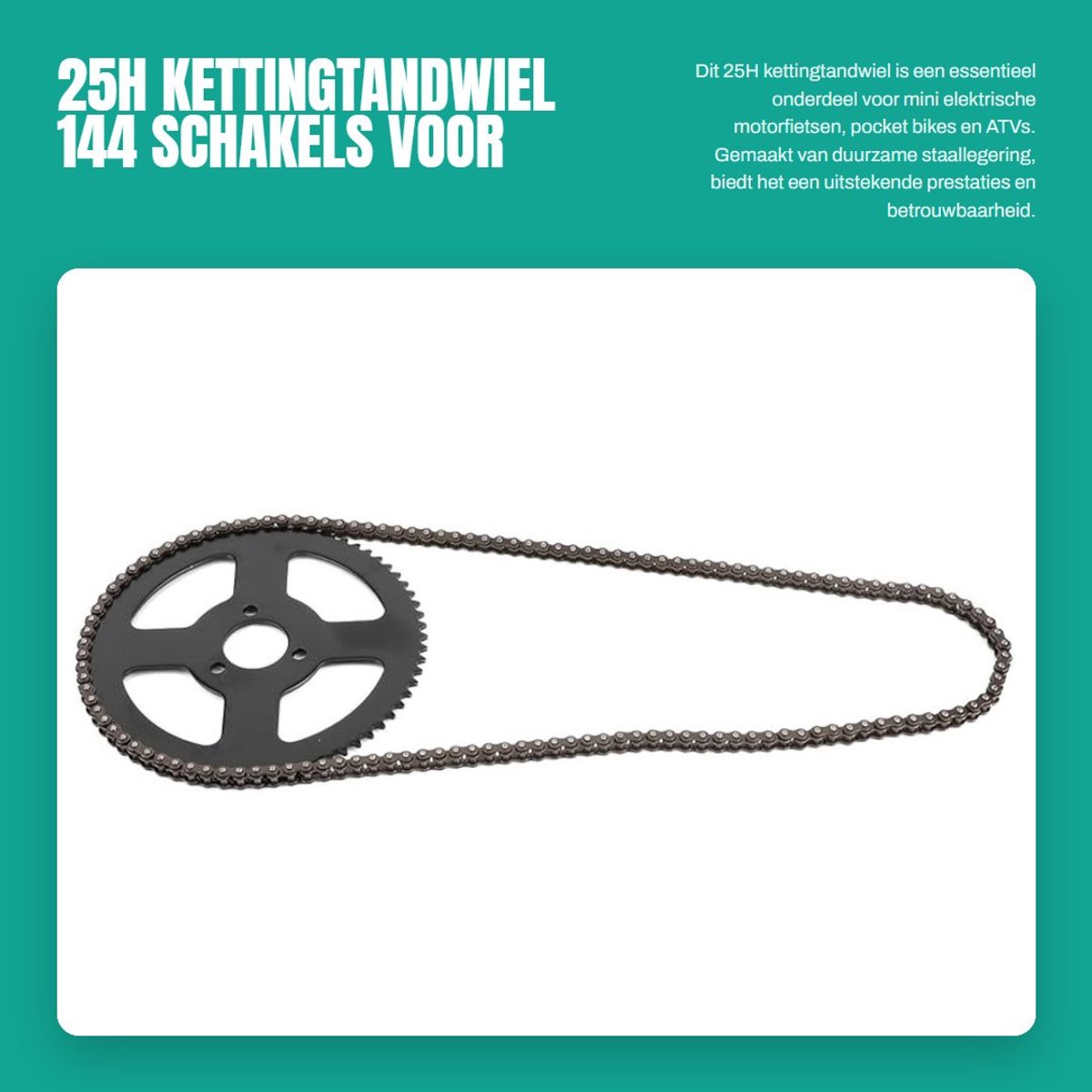 Dailygoods - 25H Kettingtandwiel 144 Schakels voor Mini Elektrische Motorfiets