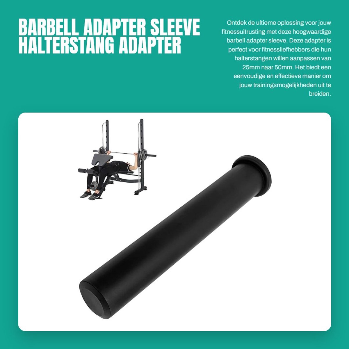 Dailygoods - Barbell Adapter Sleeve - Halterstang Adapter - Premium PP - Zwart - Fitness Accessoires - Geschikt voor Olympische Halterstangen - 5cm Di...