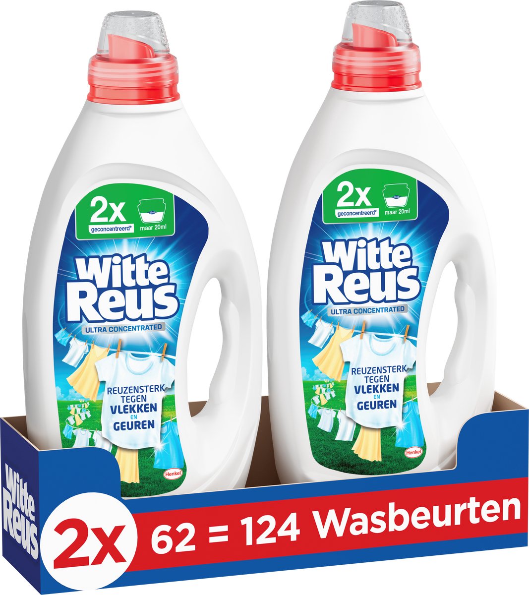 Witte Reus Ultra Concentrated Gel Wasmiddel | 2 x 62 wasbeurten | 124 wasbeurten | Voordeelverpakking