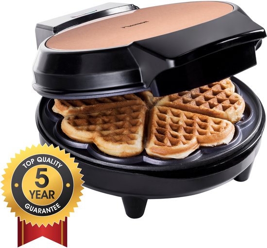 Bestron Wafelijzer - AWM700CO - 700W - 5 hartvormige wafels - Anti aanbaklaag - Koper/Zwart - 5 jaar garantie