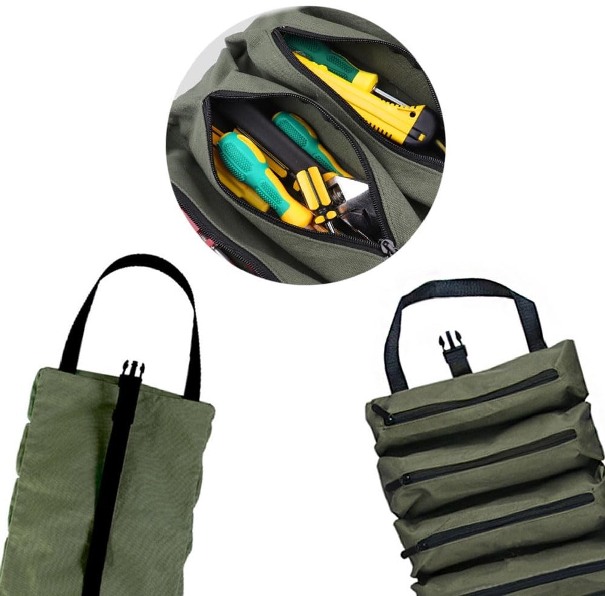 Dailygoods- Gereedschapstas - Robuust en duurzaam - Gereedschap-roltas - 5 zakken met ritssluiting - Compact en lichtgewicht - 28 x 47 cm - Oxford-stof - Gereedschaprol