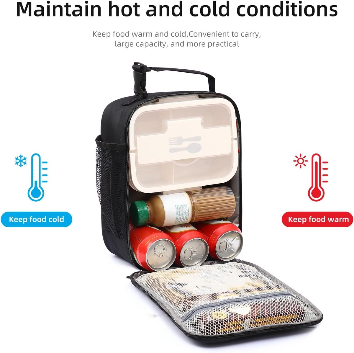 Draagbare Koeltas - Lunchtas - Geïsoleerde Lunch Tas - Thermal Bag - Compact & Handig - Grote Capaciteit - School - Lunch - Werk - Zwart - Meerlaagse Verdikte Aluminiumfolie - Voor Picknicks, Kamperen, Werk, Het Dagelijks Leven — cadeau in Cadeau-ideeën - foto 6