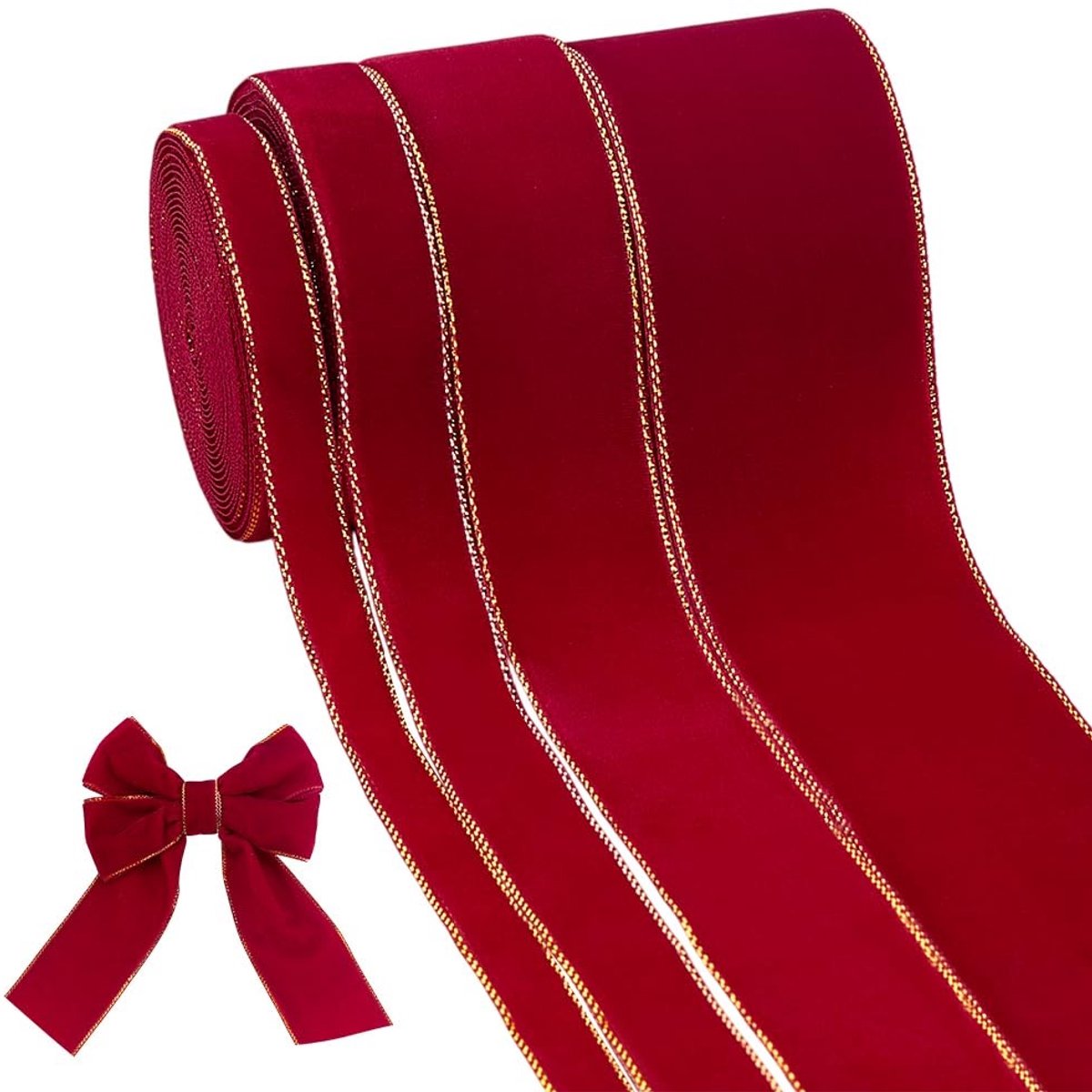 Dailygoods- Fluwelen Lint 4 Rollen - 4 Maten - Rood Decoratie Lint - Kerstlint - Geschenkverpakking - DIY Ambachten - Perfect voor Feestdecoratie - Decoratielint
