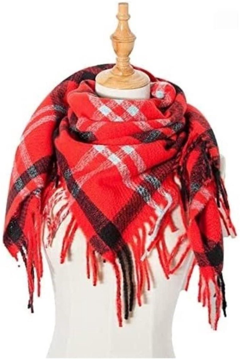 Gebreide Dames Sjaal - Warme Bandana - Extra Warmte - Klassiek Geruit Patroon - 110x110cm - Gekleurd