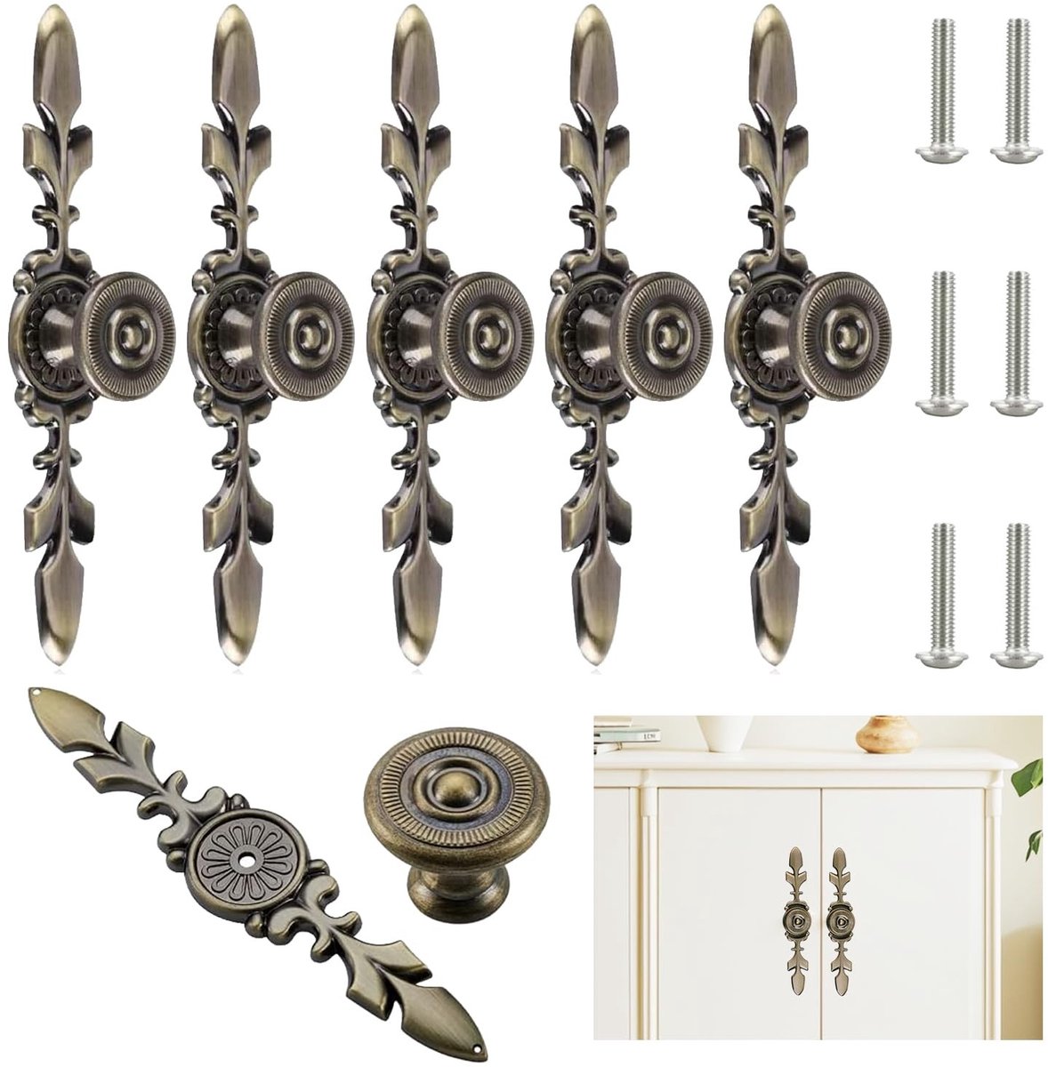 Dailygoods- Deurklink Vintage - Deurklinken - Kastknoppen - Meubelknop - Antieke Deurklinken - Aluminium Legering - Set van 6 Stuks - Kastknop