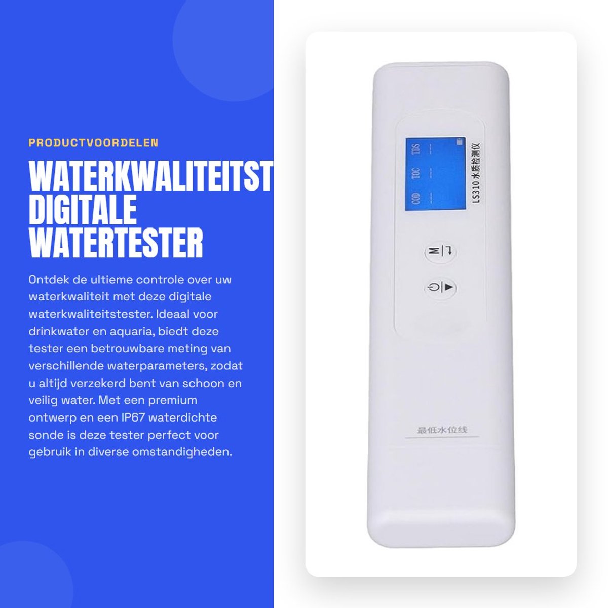 Dailygoods- Waterkwaliteitstester 6 in 1 - Digitale Watertester - IP67 Waterdicht - Compact en Lichtgewicht - LCD Digitaal Display - Nauwkeurige Temperatuurcompensatie - Water Tester