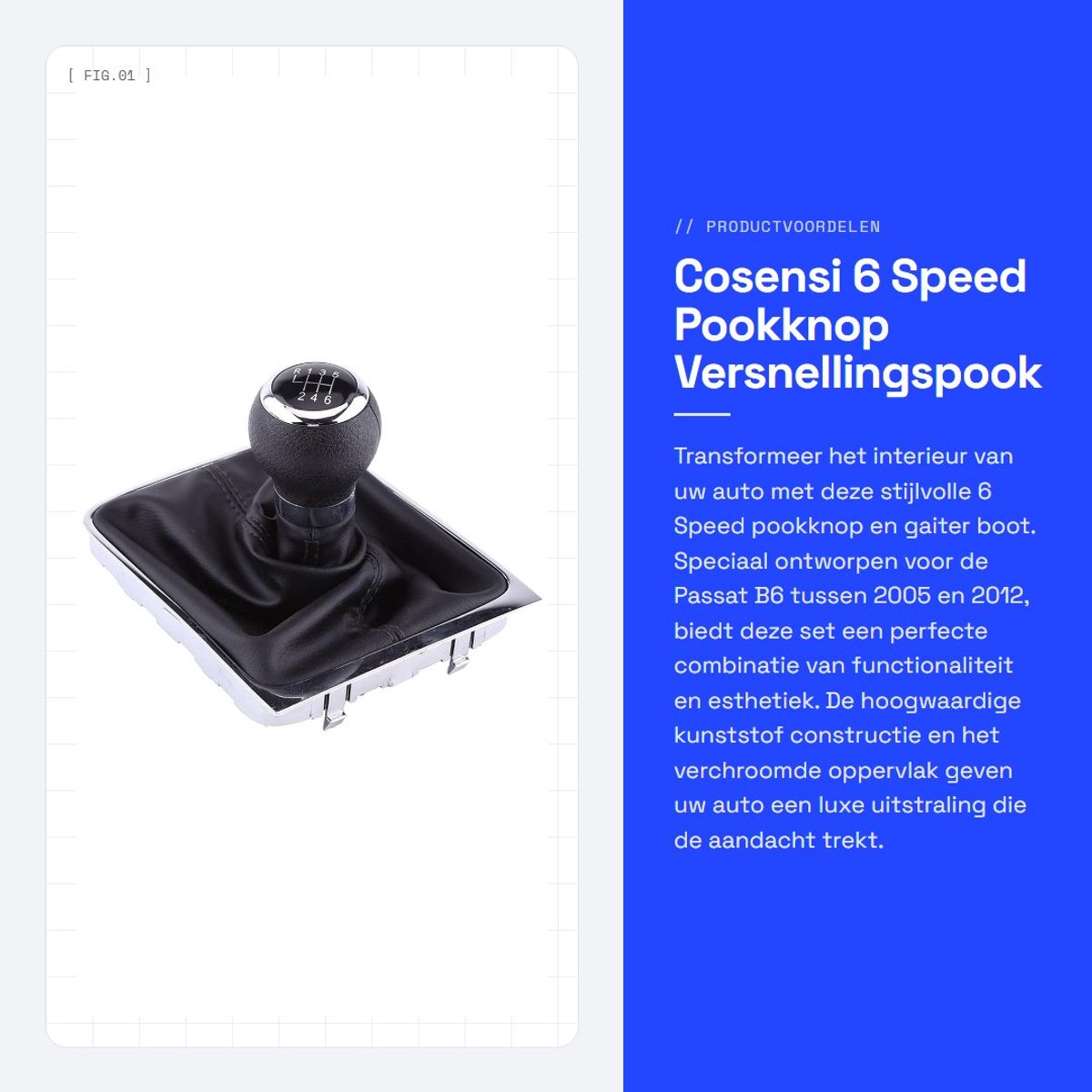 Dailygoods - 6 Speed Pookknop - Versnellingspook Gaiter Boot - Hoogwaardige kunststof - Verchroomd - Auto-interieur upgrade - Geschikt voor Passat B6...