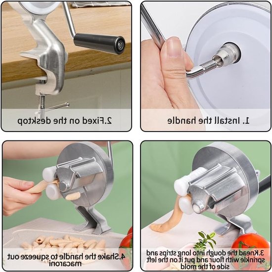 Handmatige Pastamachine voor verse Cavatelli en macaroni, draagbare aluminium Pastamaker met handmatige kruk — afbeelding 3