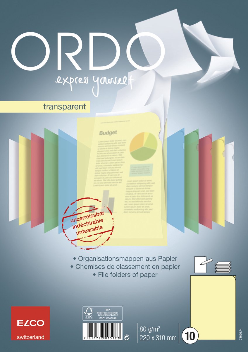 Elco Ordo Classico Transparant L-map Papier FSC A4 80 g/m² Geel 10 stuks - EO-73696-74