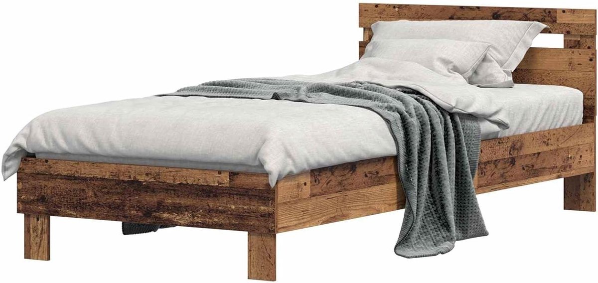Houten Bedframe - Eenpersoonsbed - Slaapkamer Inrichten - Eenvoudige Montage - 98.5 x 200 cm - Oud Hout