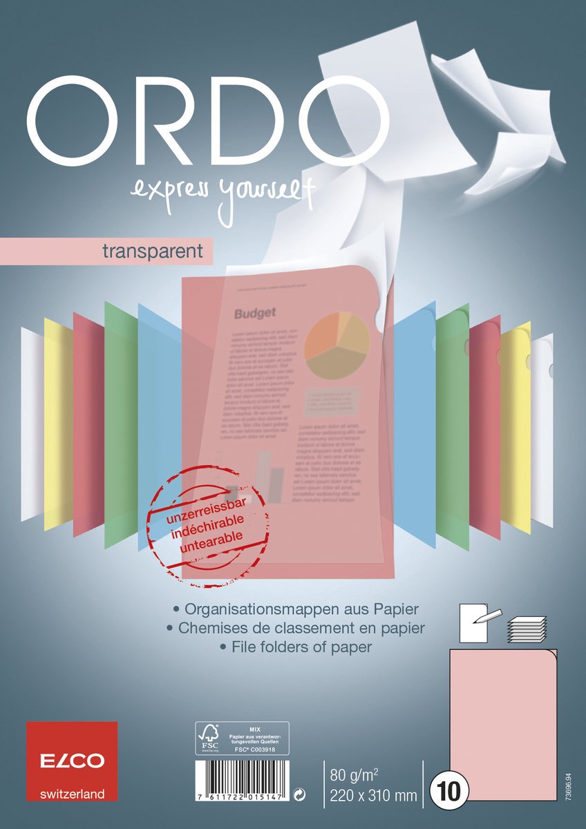 Elco Ordo Classico Transparant L-map Papier FSC A4 80 g/m² Rood 10 stuks - EO-73696-94