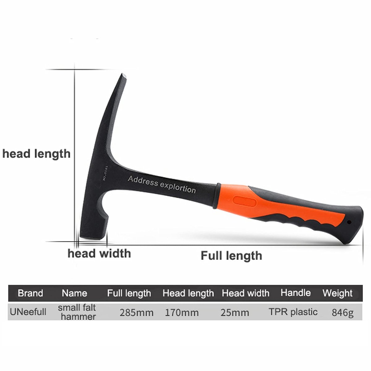 Dailygoods- Geologische Hamer Professionele Onderzoekshamer - Steenhamer - Geologie/Mineralen Exploratie - Hoogwaardige Carbon Staal - TPR Coated Handvat - 285 mm Lengte