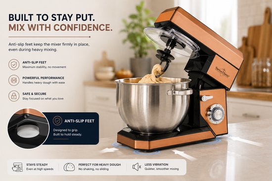 Swiss Haus® KM2285 Keukenmachine - 1500W Keukenrobot - 8.5L RVS Mengkom - 6 Snelheden + Pulse - Foodprocessor met Accessoires - Koper — afbeelding 5