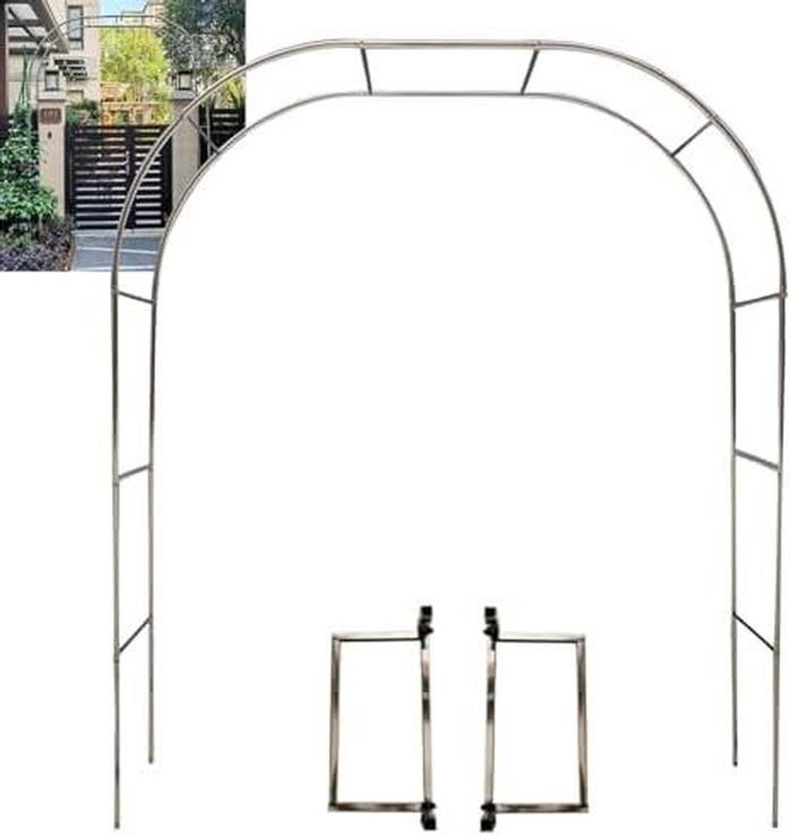 Tuinboog - Prieel Klimplanten - Decoratie Buiten - Roestvrij Staal - 4 x 2.4 meter - Zilverkleurig