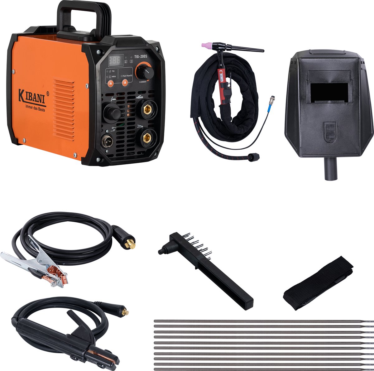 Kibani Lasapparaat TIG-200S incl. 3 kg laselektroden - TIG & MMA Lasapparaat tot 4.0 mm - IGBT-Inverter-Technologie - Compact en Lichtgewicht - Elektrisch Lasapparaat 220V - RVS / Elektrode Lassen