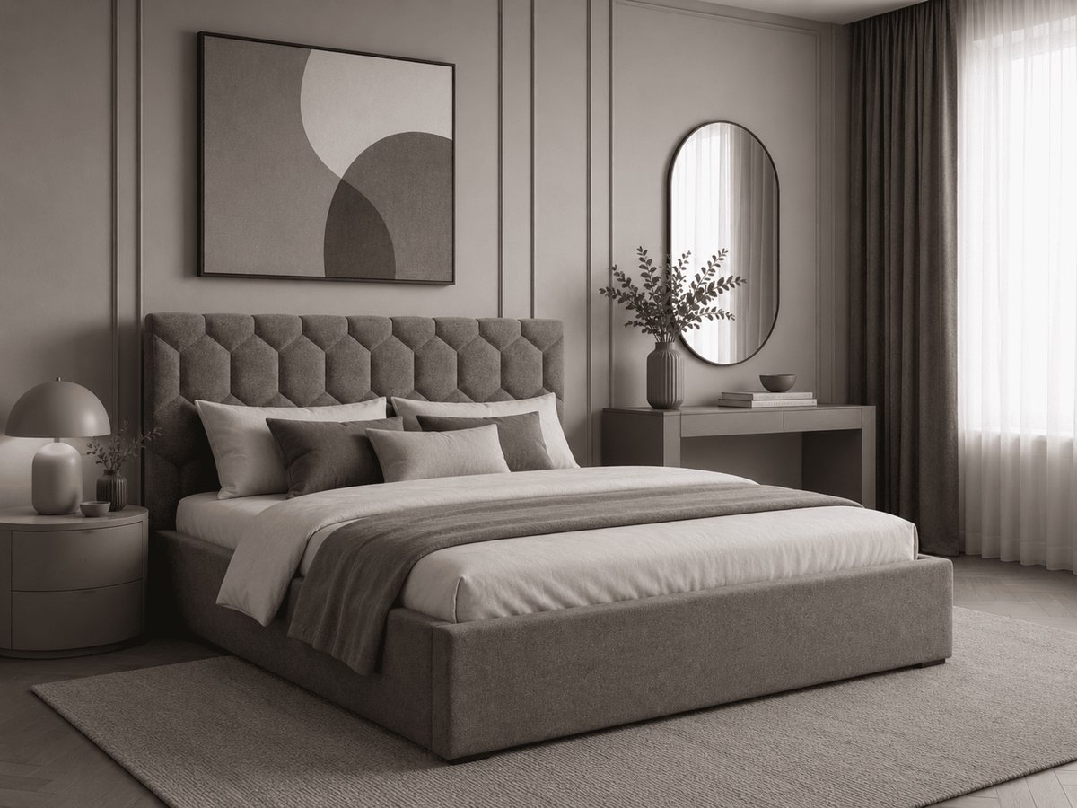 AJE Meubles B.V. Gestoffeerd Bed 02 met Opbergruimte en Hoofdbord 180x200 cm - Grijs (Casa 23)