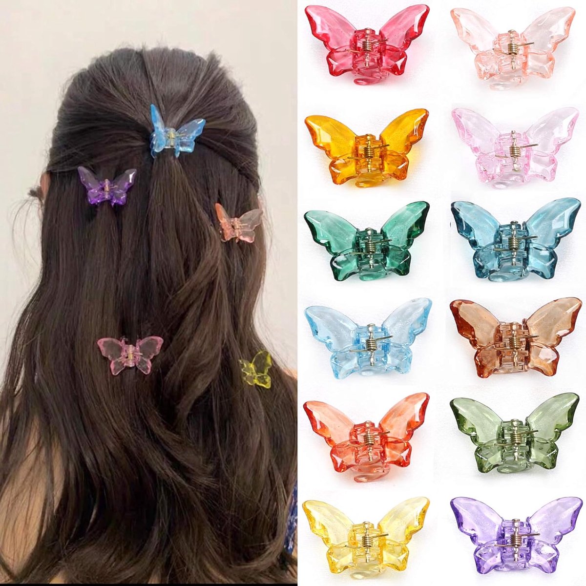 24 Stuks Transparante Vlinder Haarklemmen | 1,8 in 12 Verschillende Kleuren | Hoogwaardig Acryl Met Metalen Veer | Stevig Vast Zonder Haar Te Beschadigen | Kleurrijke Cadeaudoos Duurzaam Herbruikbaar | Voor Meisjes En Dames Alle Kapsels| Cyslmuk®
