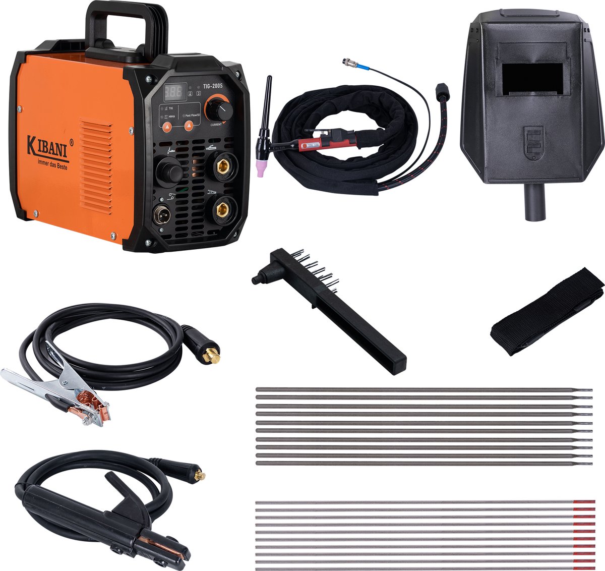 Kibani Lasapparaat TIG-200S incl. 3 kg laselektroden & 30 wolfraamelektroden - TIG & MMA Lasapparaat tot 4.0 mm - IGBT-Inverter-Technologie - Compact en Lichtgewicht - Elektrisch Lasapparaat 220V - RVS / Elektrode Lassen