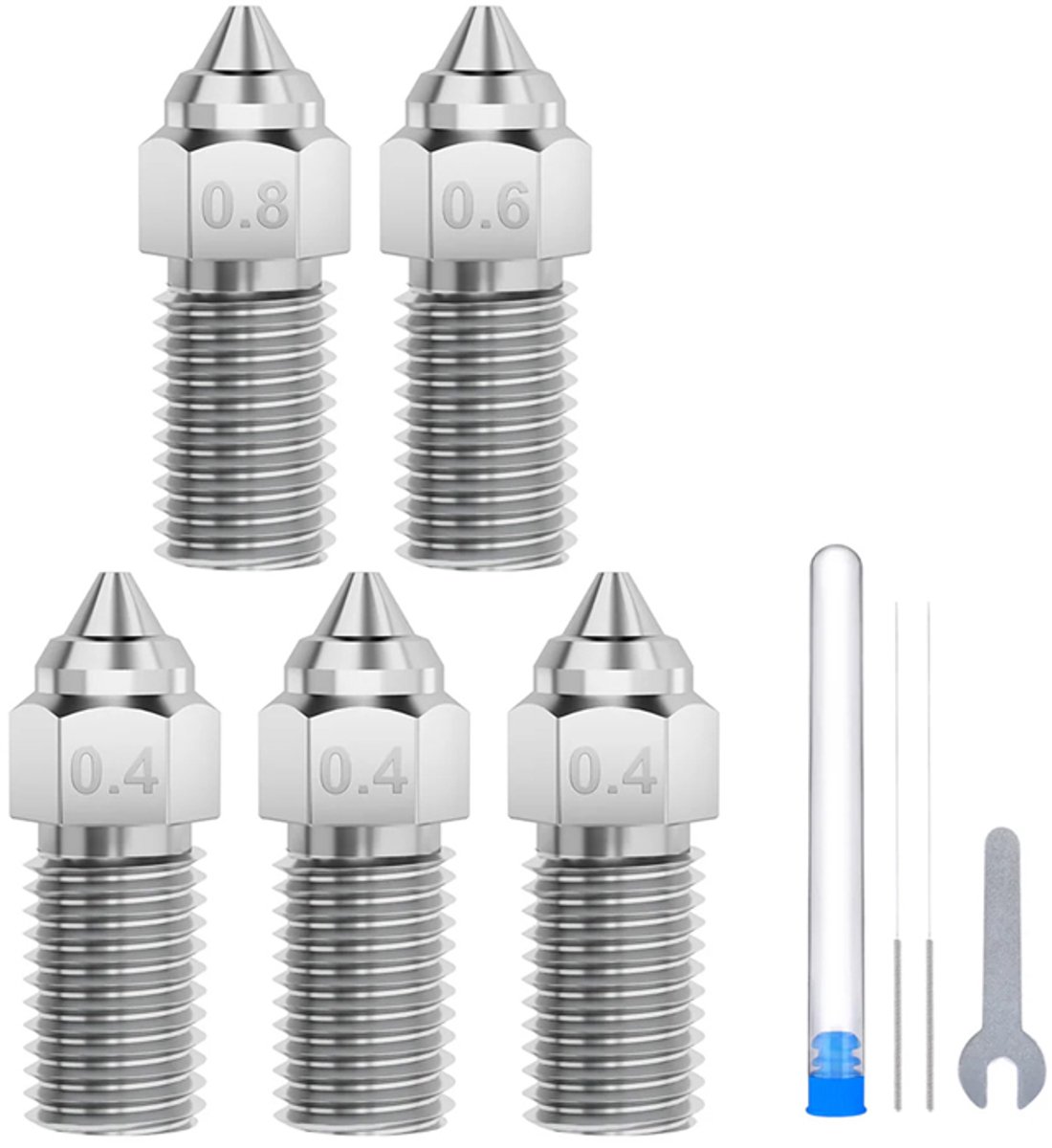 ELEGOO Neptune 4 / 4 Pro Hardened Steel Nozzle Set (0.4 mm x3, 0.6 mm x1, 0.8 mm x1)
