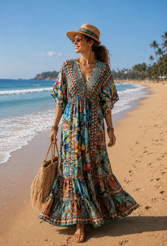 Boho Zomer Maxi Jurken Kleurrijke Boho Maxi Jurk-ibiza Stijl-maat S/M Van Katoen-tropische