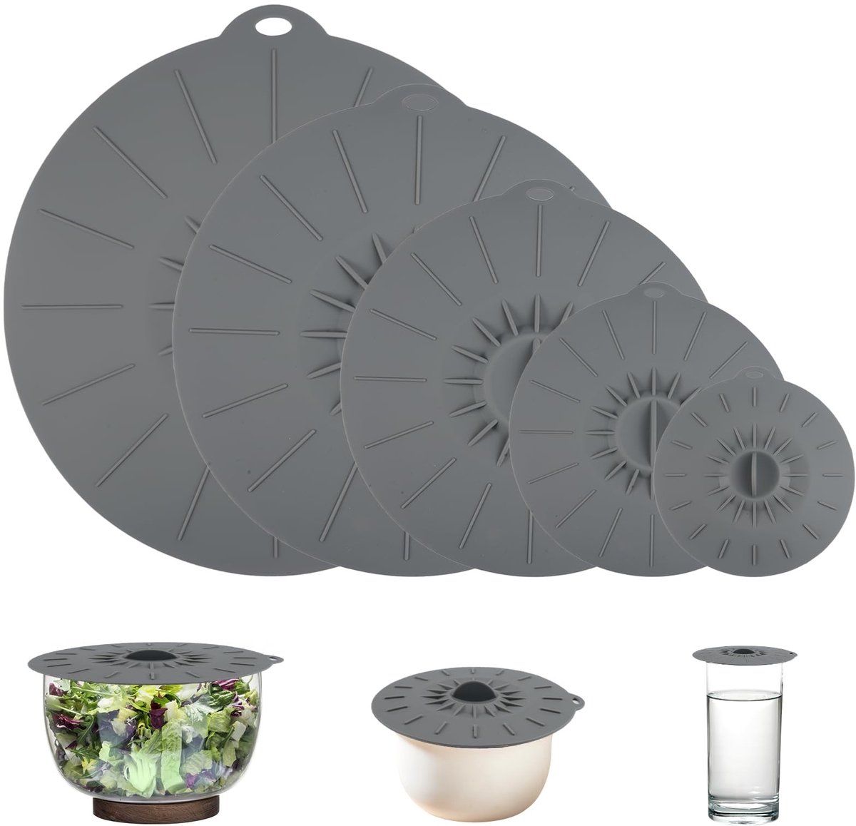 Dailygoods- Siliconen Deksels - 5 Stuks - Rekbaar - Waterdicht - Hittebestendig - Airtight - Voor Schalen/Jars/Platen/Cups - Voedseldeksels