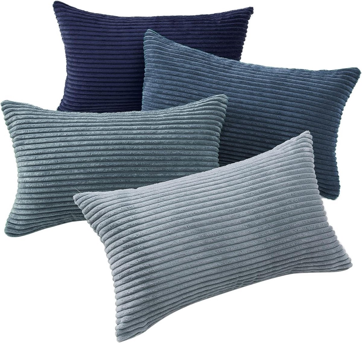 Moderne Corduroy Kussenslopen Blauw 30 x 50 cm met Onzichtbare Rits - Set van 4 voor Slaapkamer Decoratie en Comfort