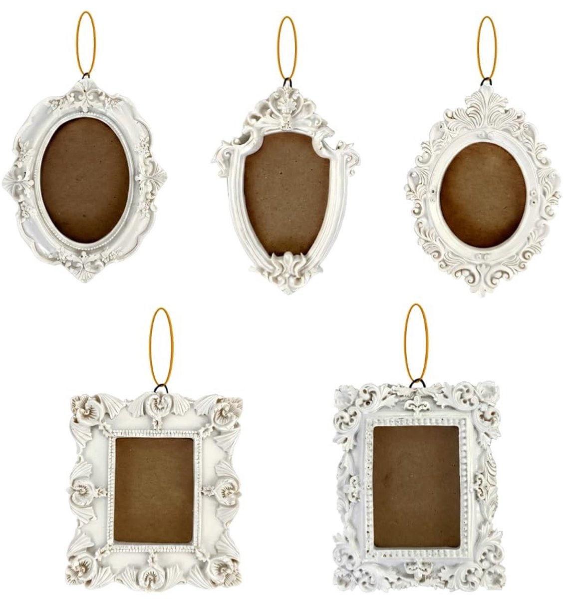 Dailygoods- Fotolijsten Set van 5 - Vintage Mini-Fotolijsten - Goudkleurig Kunsthars - Barokstijl - Decoratie voor Bruiloften - Thuis/Kantoor/Hôtel - Lijstjes