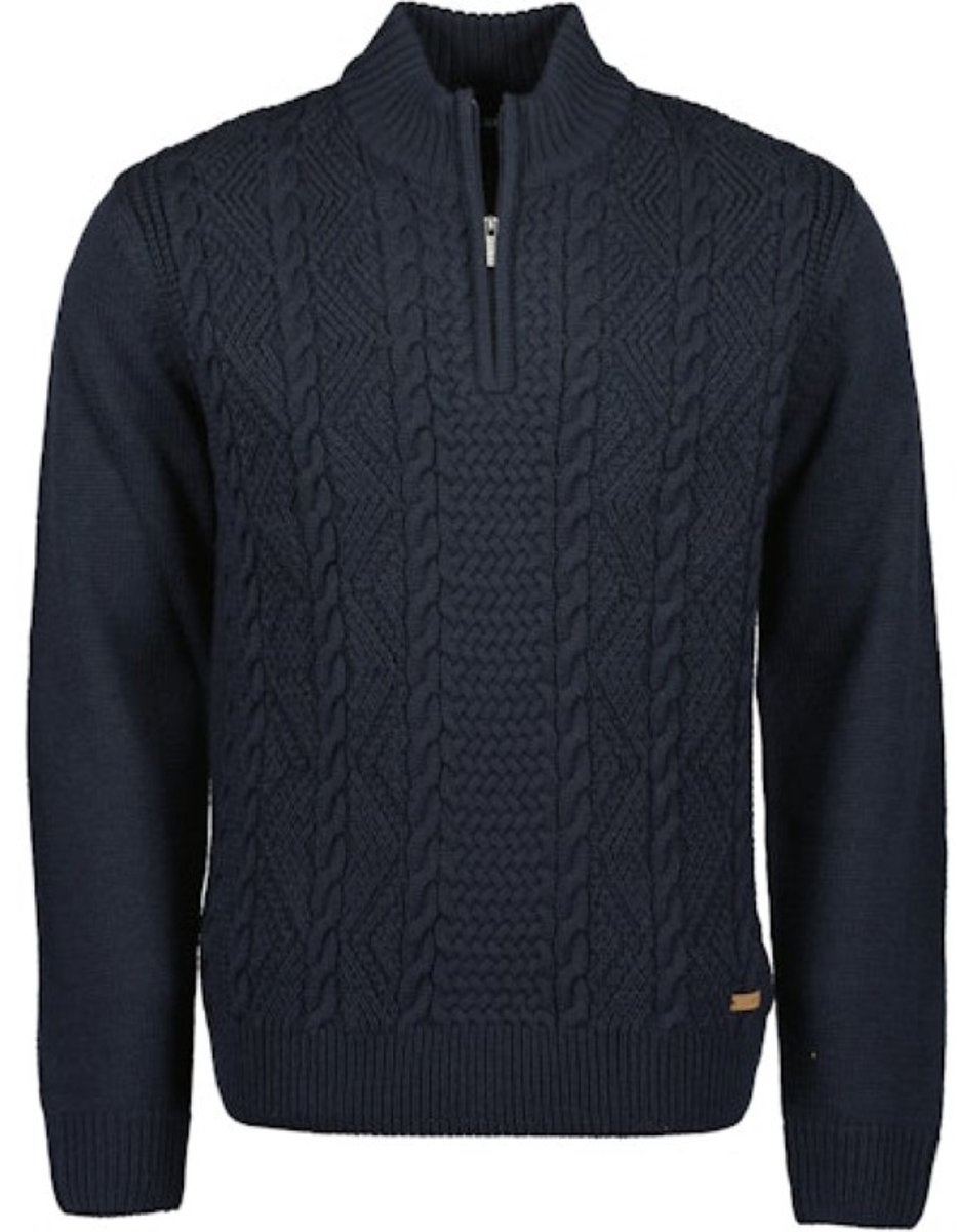 Blue Seven - heren - Trui 376541 navy gebreid korte rits maat L