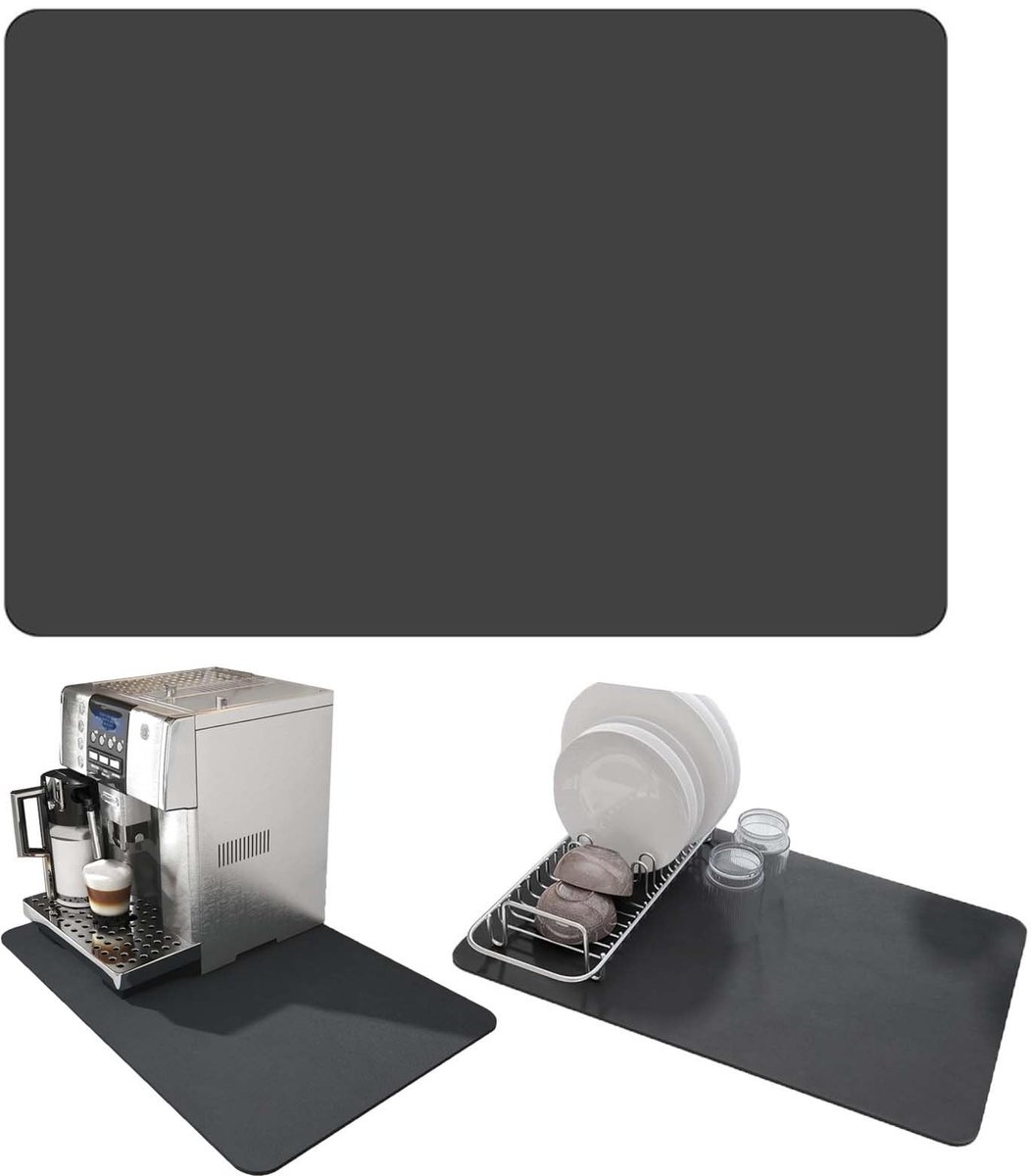Dailygoods- Afdruipmat 60 x 50 cm - Keukenmat - Sneldrogende Mat - Koffiemachine Mat - Donkergrijs - Hoogwaardige Kiezelgoer/Rubber