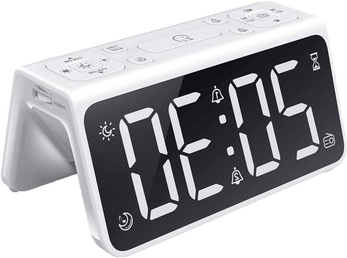 Digitale wekker - Nachtlamp radio - Ontwaken en opladen - Dubbele USB poorten - 7 inch display - Zwart