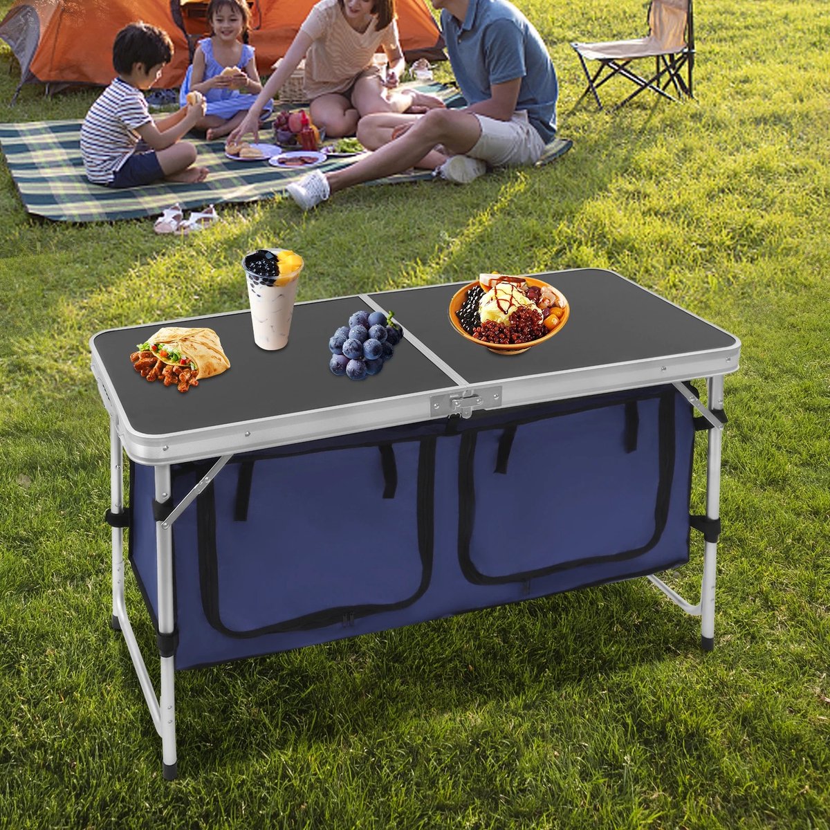 Dailygoods Opvouwbare campingtafel, camping-opklaptafel, aluminiumlegering, draagbaar voor buiten, verstelbaar in 3 hoog