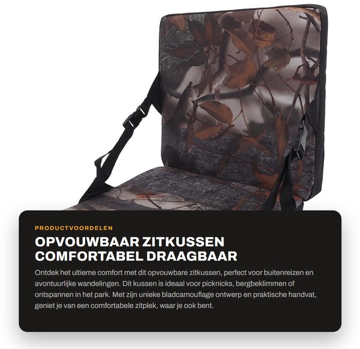 Dailygoods- Zitkussen Opvouwbaar - Draagbaar Kussen 38x34 cm - 600D Oxford Materiaal - Comfortabel Voor Buiten - Bladcamouflage Patroon - Gewicht 554g - Zitmat