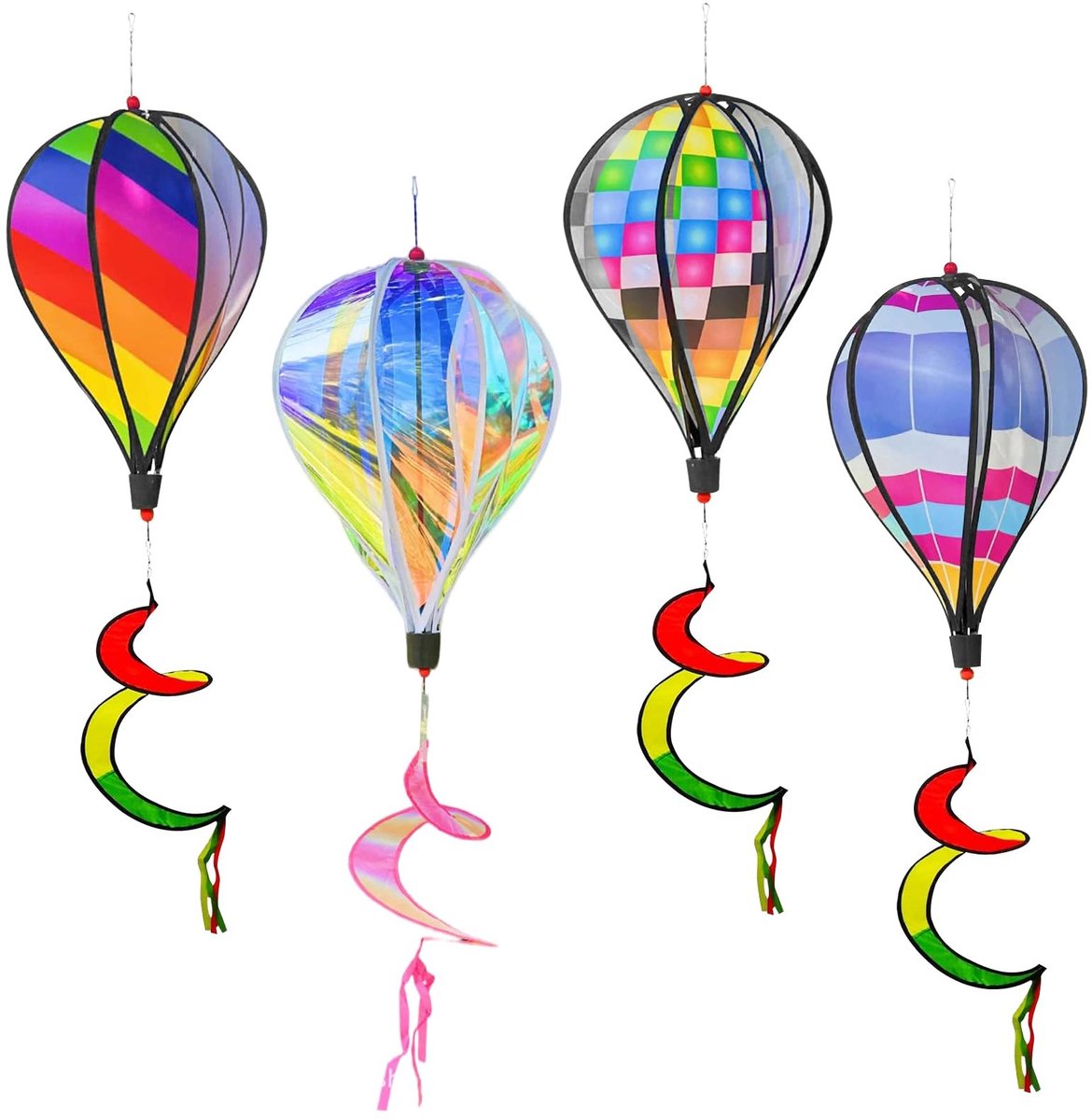 Dailygoods- Windspel 110 cm - 4 Stuks - Weerbestendig - Kleurrijk - Micro Heteluchtballon - Decoratie voor Buiten - Tuindecoratie