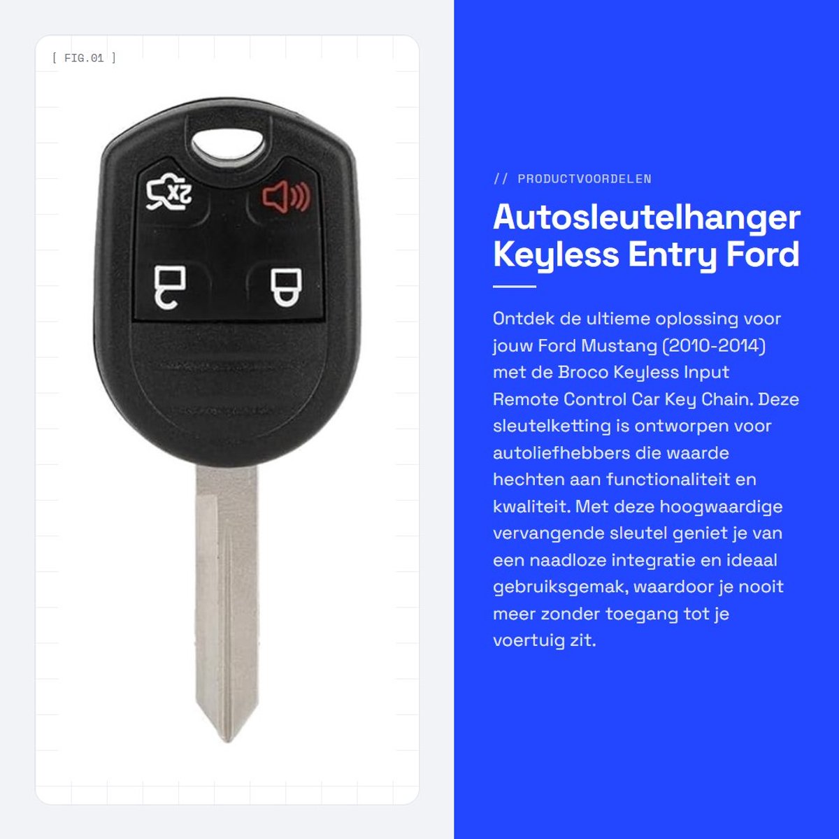 Dailygoods - Autosleutelhanger - Keyless Entry - Ford Mustang - Afstandsbediening - Auto - Sleutelhanger - Geschikt voor - Zwart - 2010-2014