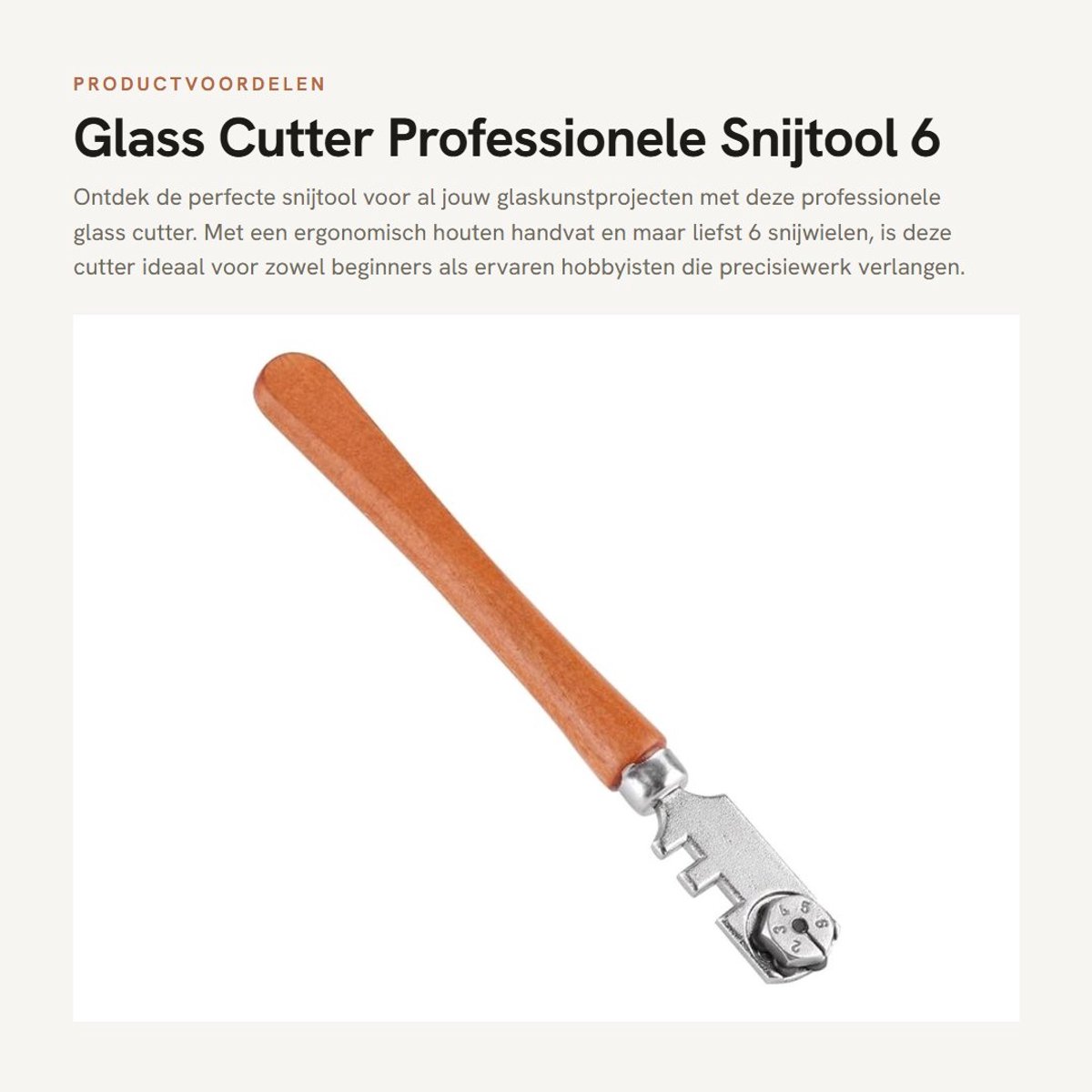 Dailygoods- Glassnijder Professioneel - 6 Wielen - Snijdikte 4-10 mm - Houten Handvat - Gewicht 18 g - Geschikt voor Kunstwerken - Glasgereedschap
