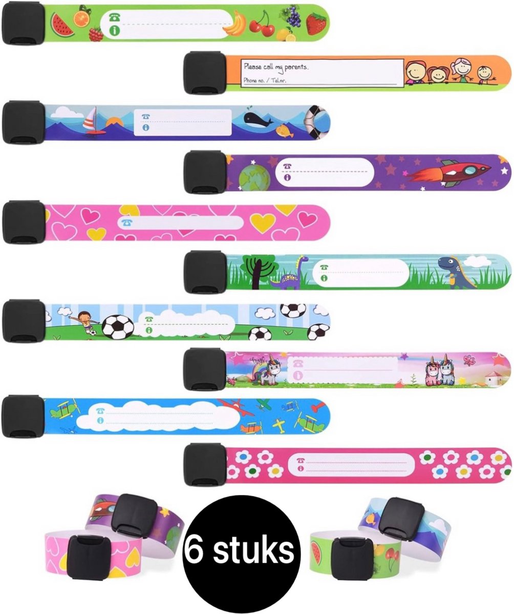 Twenty Two 6 Stuks Noodarmband set voor Kinderen - veiligheidsarmband, waterdicht, herbruikbaar SOS Anti-verlies - voor jongens, meisjes, peuter, baby's
