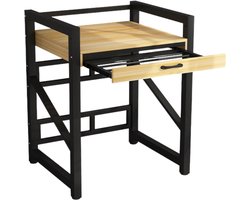 Livista Wasmachinerek - Wasmachine kast - Badkamerrek – Ruimtebesparende Wasmachine Organizer – Stalen Frame – 3 Hoogtestanden – Water-, Kras- en Hittebestendig Werkblad – Antislip Voetjes – Uitschuifbare Hangstang - 200 kg Draagvermogen - Zwart/Hout