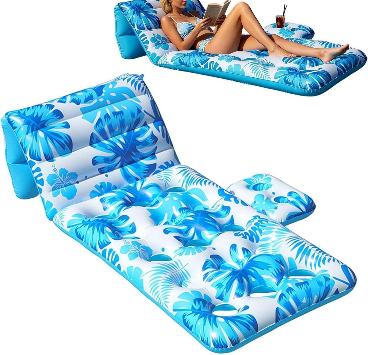 Opblaasbaar Vlot - Drijvend Lounger - Water Ontspanning - Met Bekerhouder Rugleuning - 160