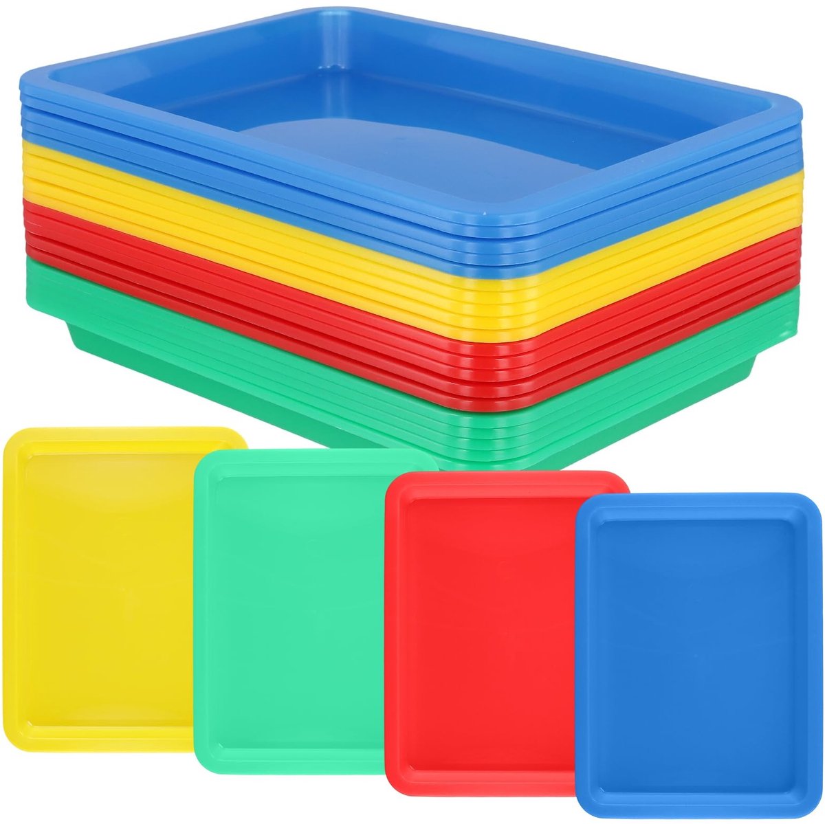 Dailygoods- Kunsttablets Set van 20 - Rechthoekig Dienblad - Kleurrijke Materiaalschalen - Duurzaam Kunststof - Antislip - 24,5 x 18,5 x 2,3 cm - Dienbladen