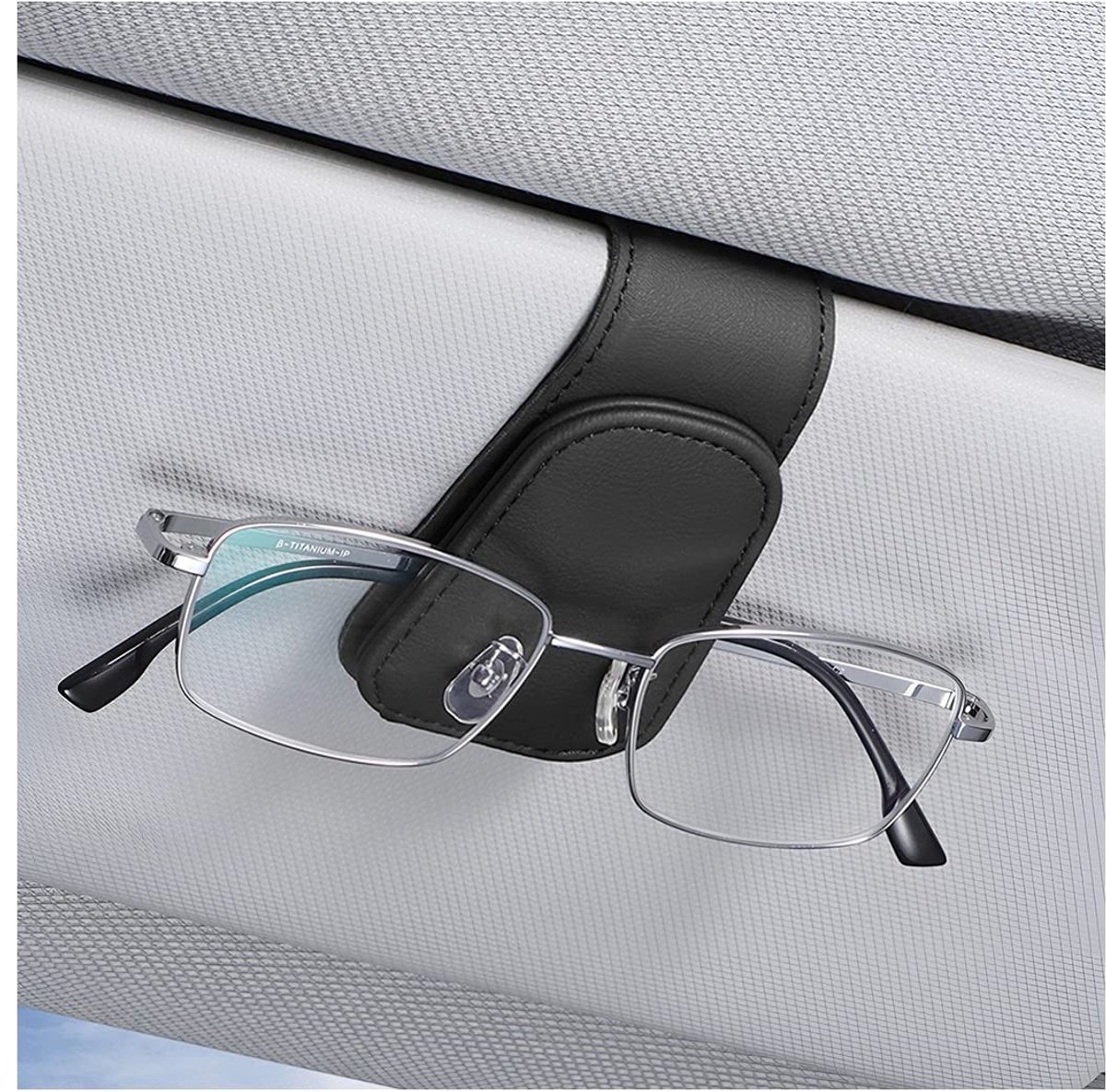 Dailygoods- Brilhouder met multifunctionele clip - Brilhouder voor auto - Kaarthouder - Documenthouder - Lederen - Afmetingen 4,5 x 9,5 cm - Brilclip