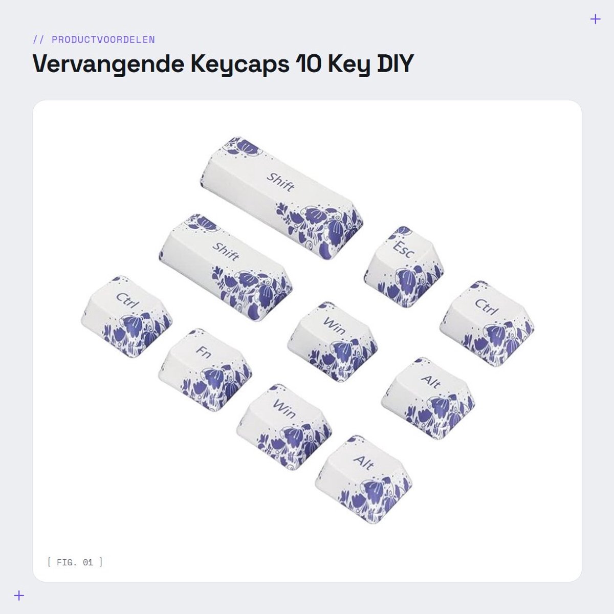 Dailygoods- Keycaps 10 Stuks - PBT Sleutelkappen - Blauw/Wit Thema - Vervangende Toetsen - Geschikt voor 61/87/104/108 Toetsenborden - Duurzaam Materiaal - Toetsenbordcaps