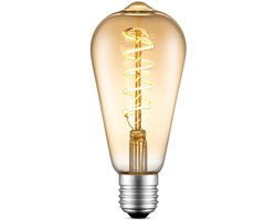 Home Sweet Home - Edison Vintage E27 LED filament lichtbron Drop - Amber - 6.4/6.4/14cm - ST64 Spiraal - Retro LED lamp - Dimbaar - 4W 280lm 2700K