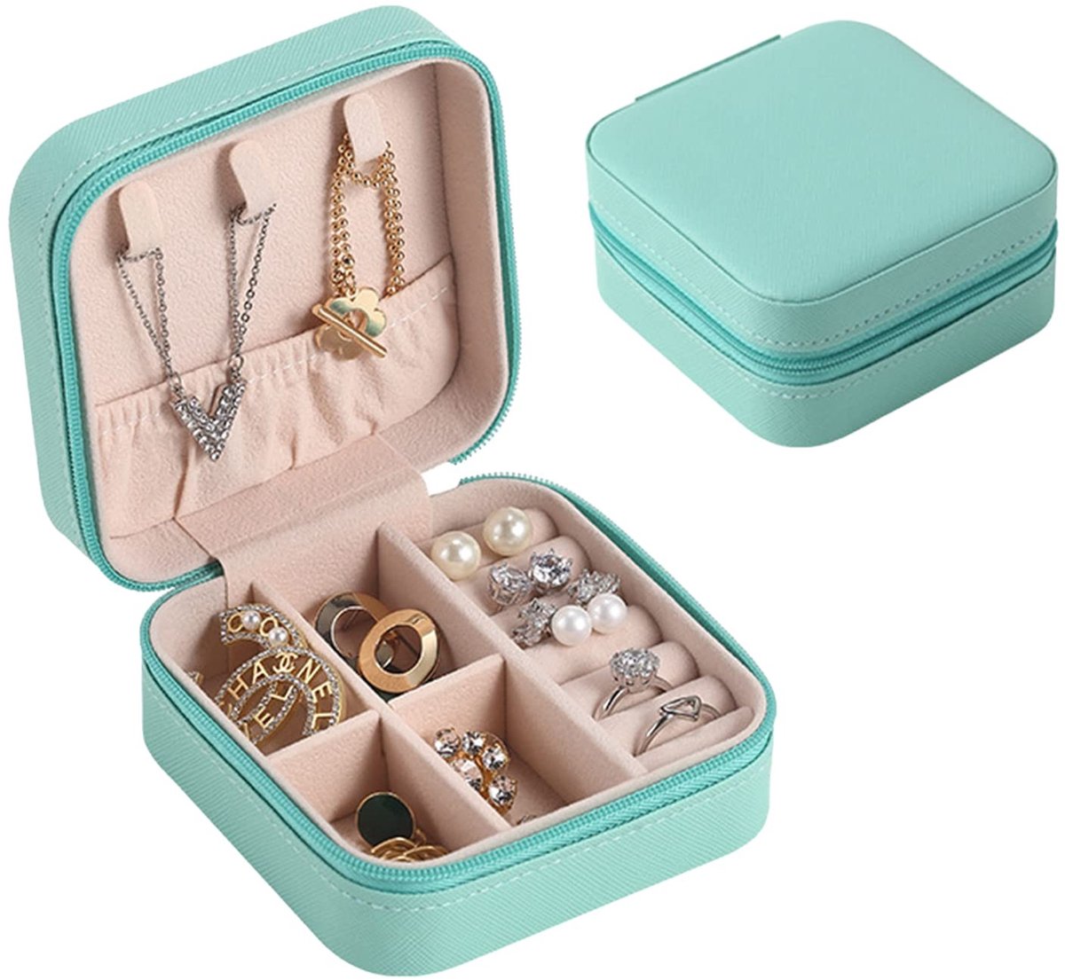 Dailygoods- Sieradenbox Waterdicht - Sieradenopberger - PU Leer - Reisformaat 10x10x5 cm - Voor Ringen/Oorbellen/Halskettingen - Duurzaam en Schokbestendig