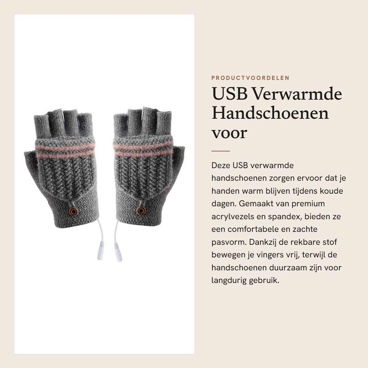 Dailygoods - USB Verwarmde Handschoenen voor Wintergebruik met Halve en Volledige Vingers