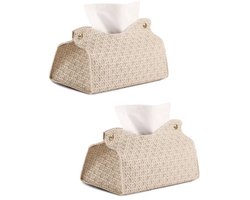 2 stuks - Tissuebox van PU-leer - Tissuebox - Doos voor vochtige doekjes - Eenvoudig - Lichtgrijs - 19*14*12 cm - Geschikt voor woonkamers, badkamers, auto's, kantoren
