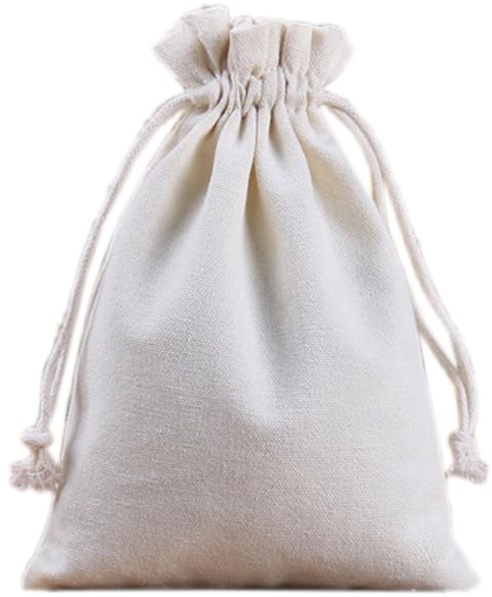 Dailygoods- Katoenen Zakjes 5 Stuks - 20 x 25 cm - Cadeauzakjes - Sieradenzakjes - Opbergtas met Koordtrek - Wit