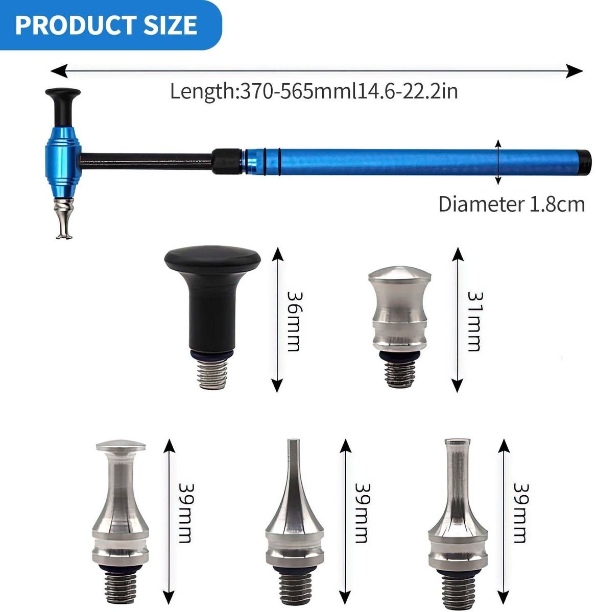 Dailygoods- Deukgereedschap Telescopisch - Reparatiegereedschap - Hamer met 5 Knock-Down-Koppen - Lakvrije Deukverwijderingsset - Aluminiumlegering - Nauwkeurige Aanpassing - Deukverwijderaar