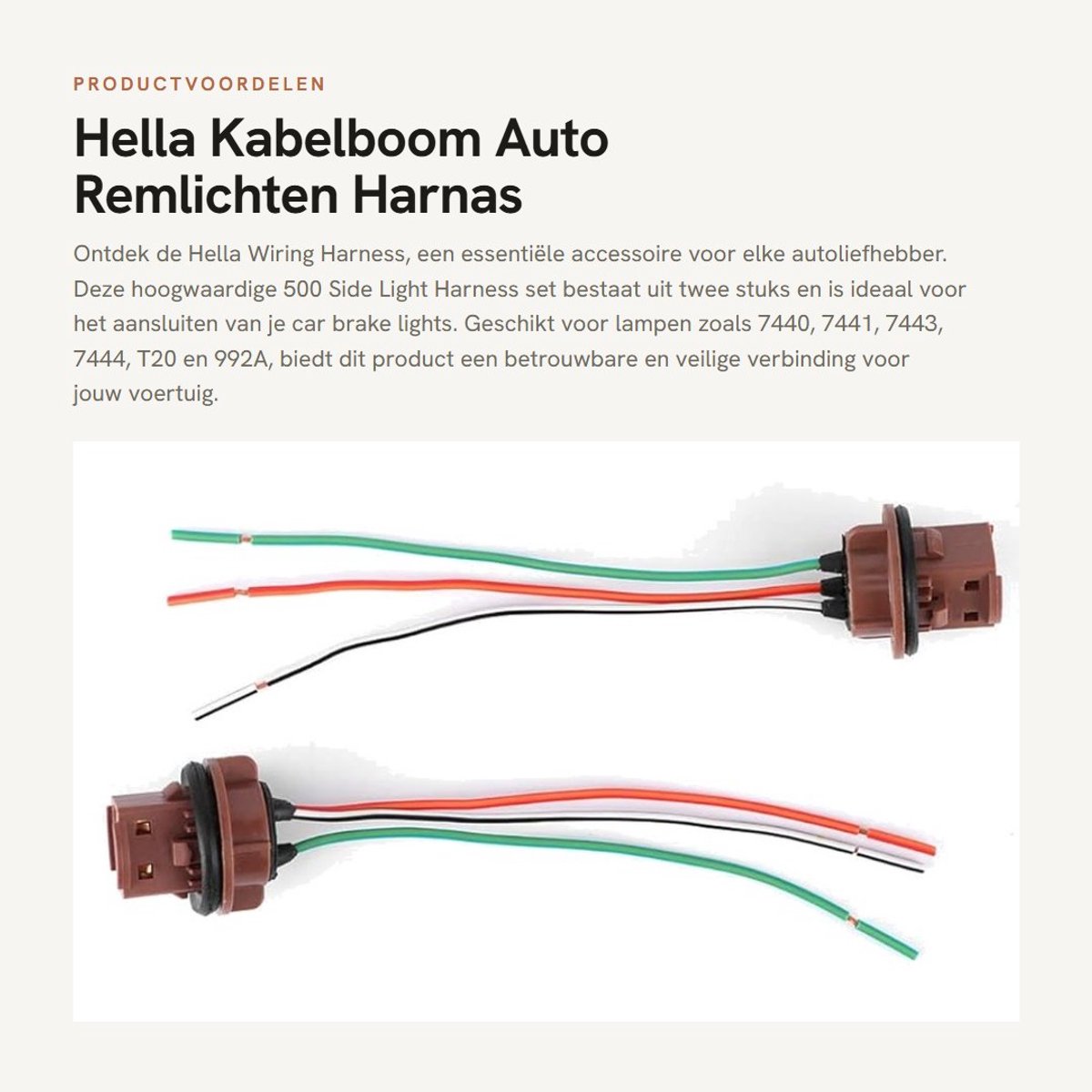 Dailygoods - Hella Kabelboom - Auto Remlichten Harnas - 500 Zijlicht - Plug Voor 7440 7441 7443 7444 T20 992A Lamp - Geschikt voor Auto's - Zwart