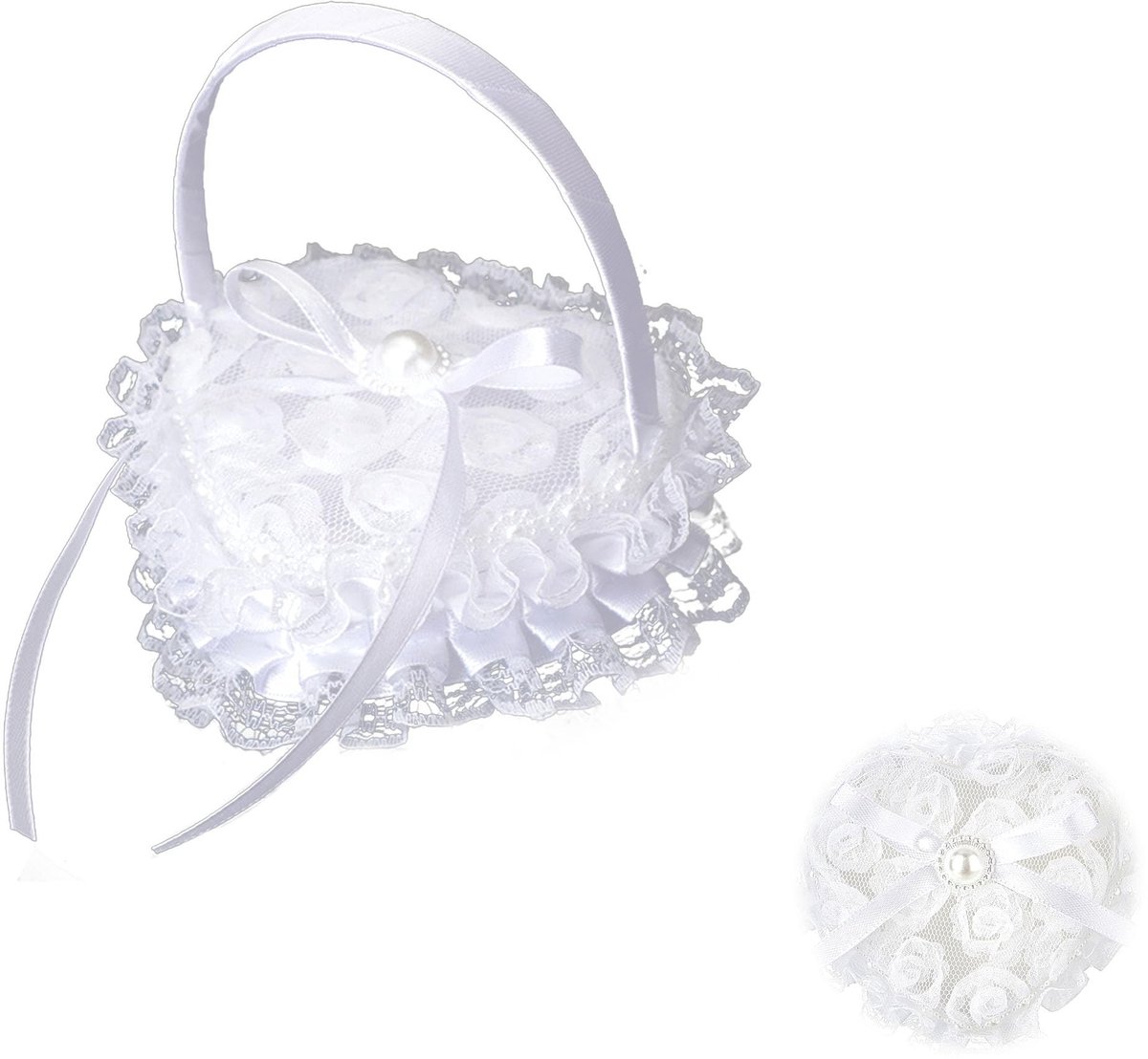 Dailygoods- Ringdoos Hartvormig - Ringdoosje Huwelijk - Ringdoosje Aanzoek - Ringkussen Kant - Romantisch Ontwerp - Strass-Steentjes Decoratie